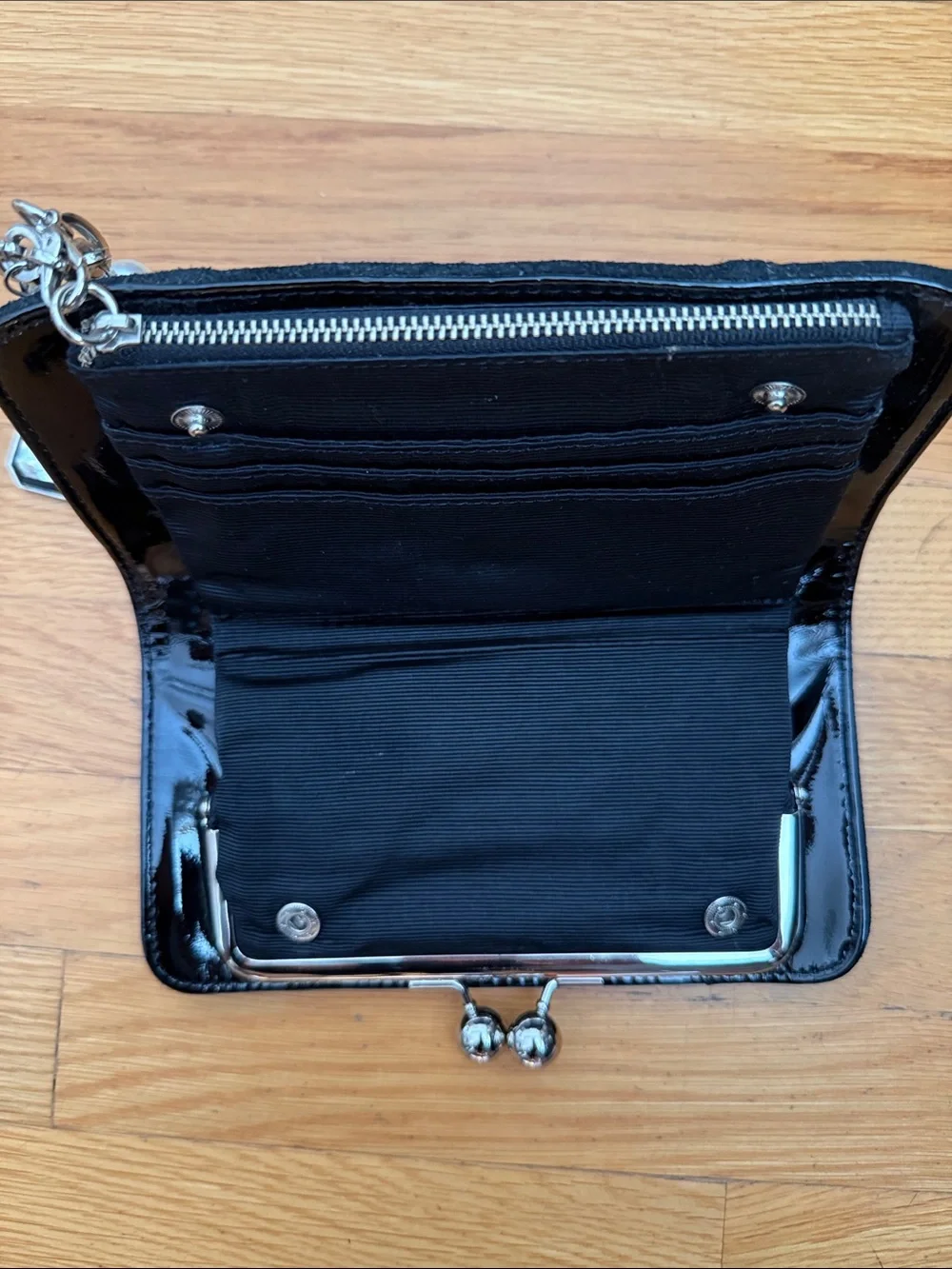 Black Clasp Wristlet Clutch with Charm Chain